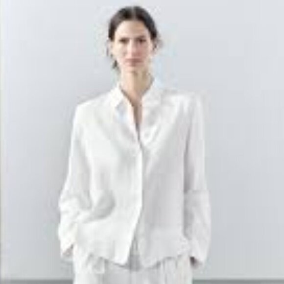 Zara - Oversized White Linen Shirt - S - Oversized - Picture 1 of 10
